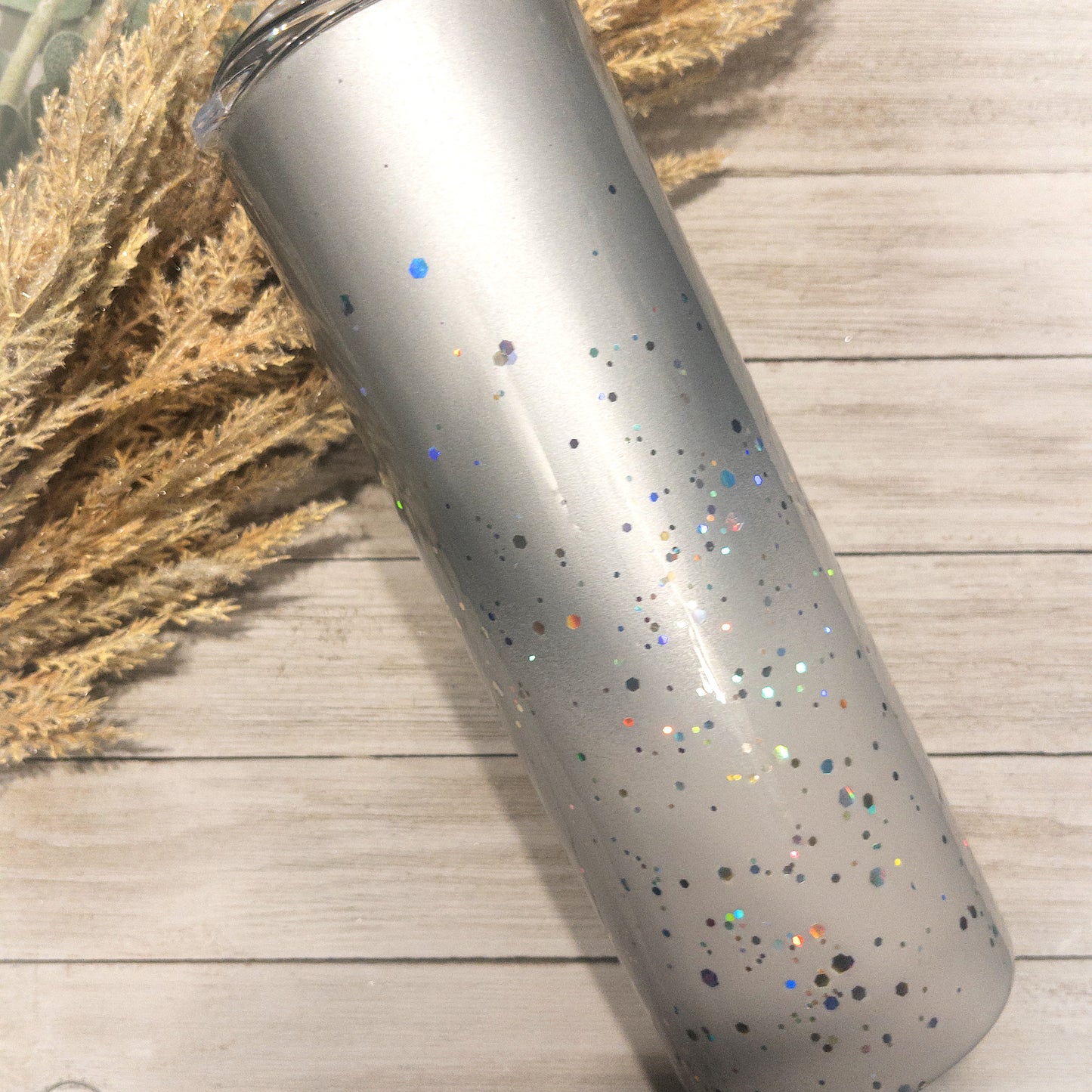 Custom Personalized Silver Grey Glitter Tumbler Cup With Lid and Straw