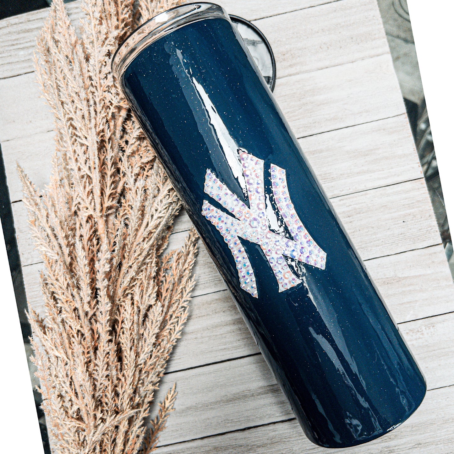 Custom Personalized  Yankee Rhinestone Tumbler Cup With Lid