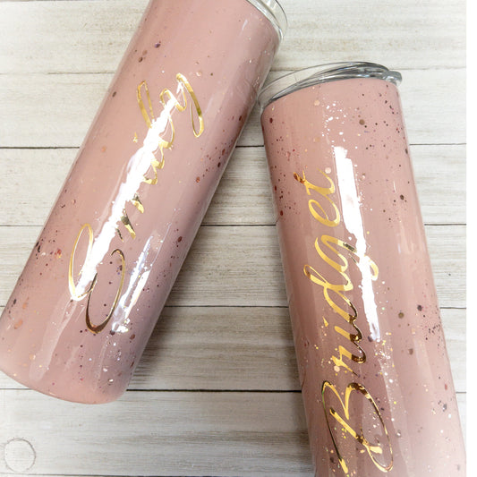 Custom Personalized Rose Gold  Glitter Tumbler Cup With Lid and Straw