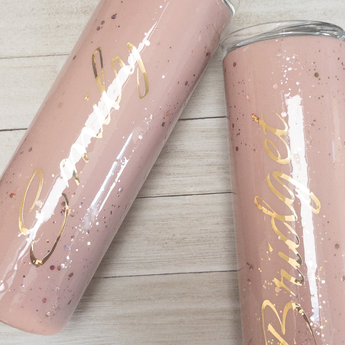 Custom Personalized Rose Gold  Glitter Tumbler Cup With Lid and Straw