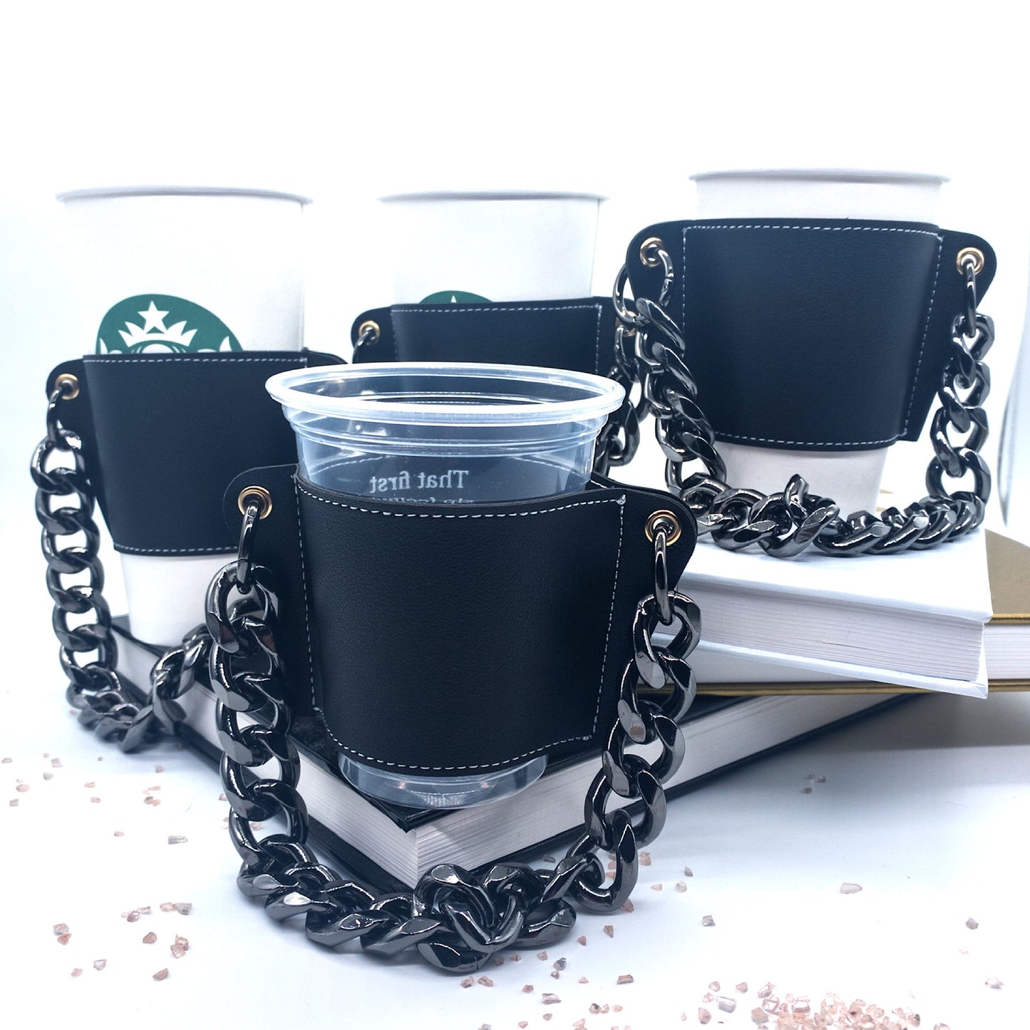 ** COMBO** Personalized Matte Black Acrylic Tumbler AND Reusable Black Cup Sleeve Purse