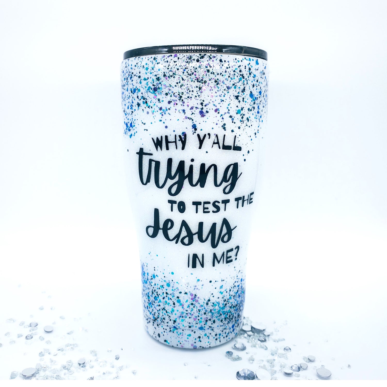 white glitter tumbler