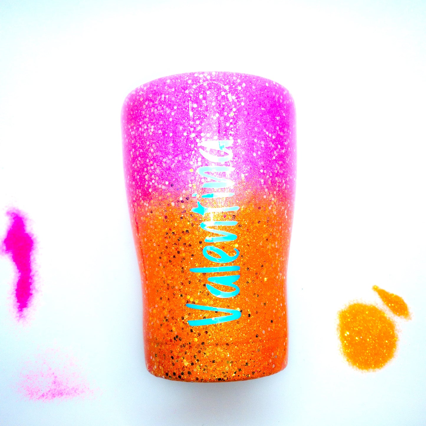 Custom Personalized Hot Pink And Neon Orange Glitter Ombre Tumbler Cup