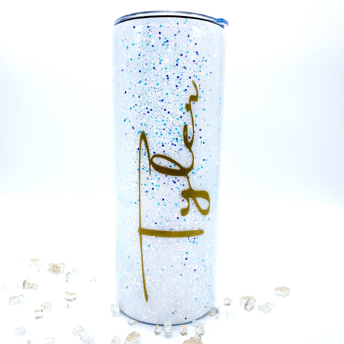 Iridescent White Glitter Tumbler Cup With Lid And Straw