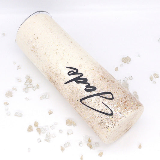 Custom Personalized  Cream and Gold Glitter Tumbler Cup With Lid