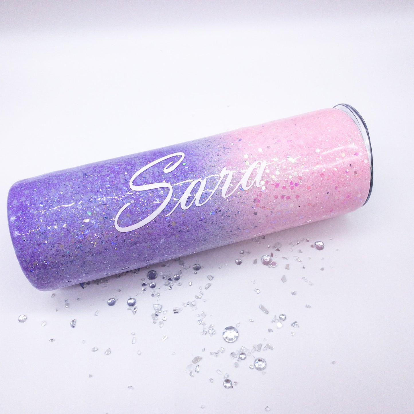 Custom Personalized Pink And Lavender Ombre Glitter Tumbler Cup