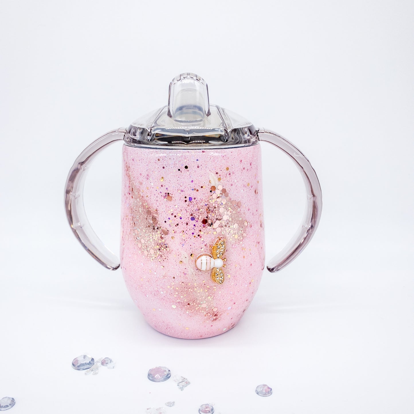 Custom Personalized  Pink and Gold Sippy Glitter Tumbler Cup
