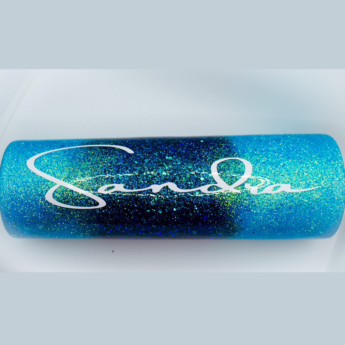 Custom Personalized Chunky Blue Teal Ombre Glitter Tumbler Cup
