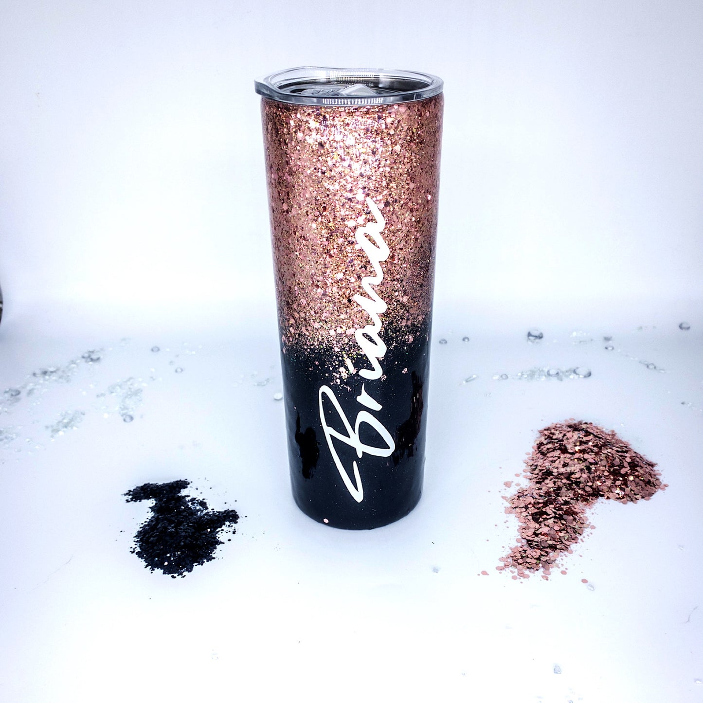 Custom Personalized Black and Rose Gold  Ombre Glitter Tumbler Cup With Lid
