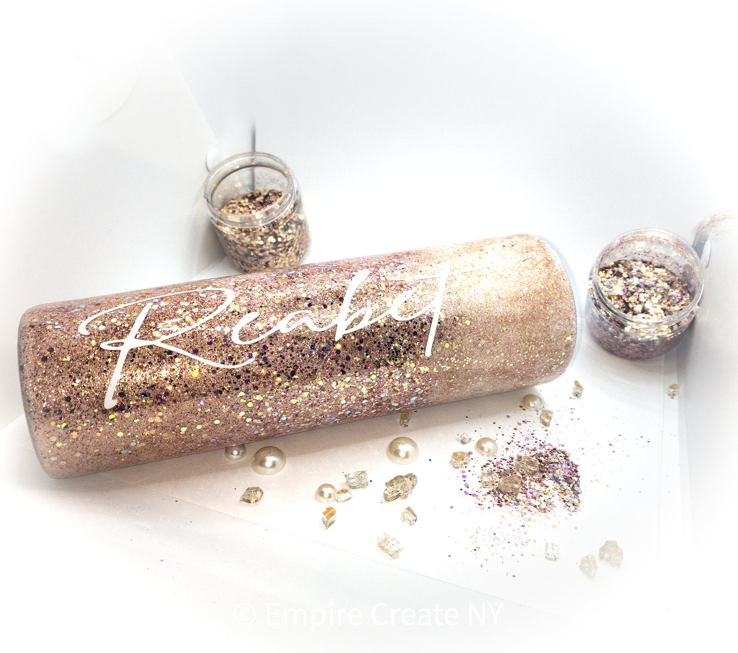 Custom Personalized Rose Gold Glitter Tumbler With Lid And Straw
