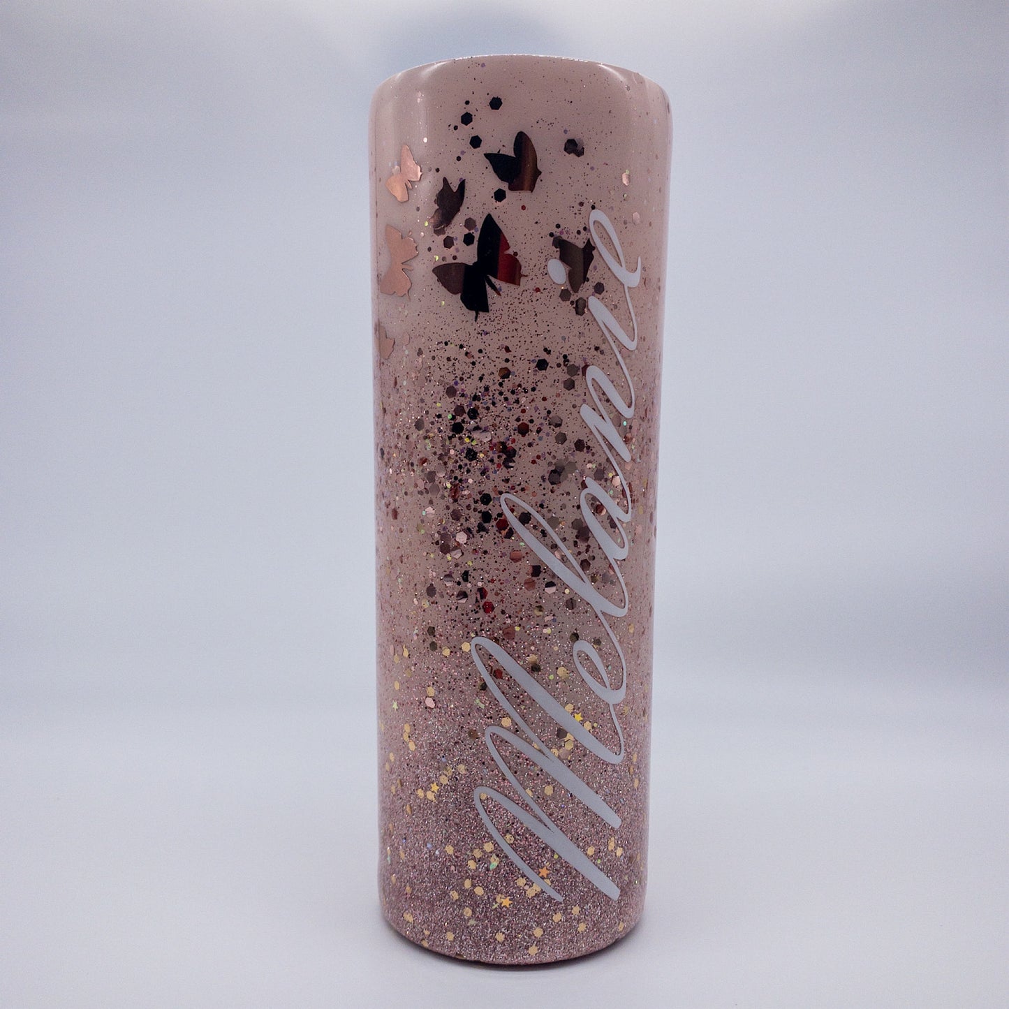 Custom Personalized  Rose Gold And Pink Glitter Tumbler Cup With Lid