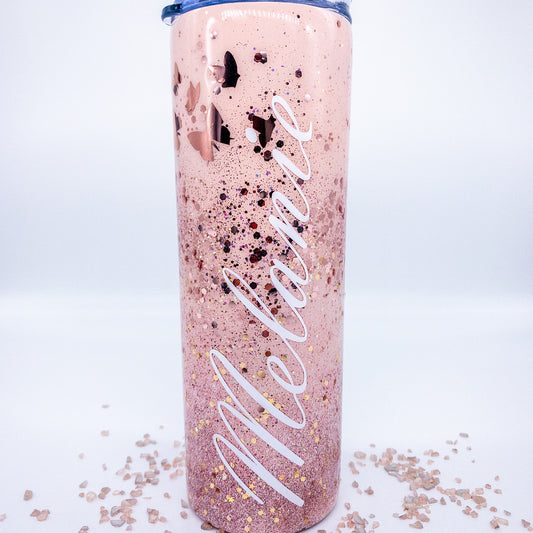 Custom Personalized  Rose Gold And Pink Glitter Tumbler Cup With Lid