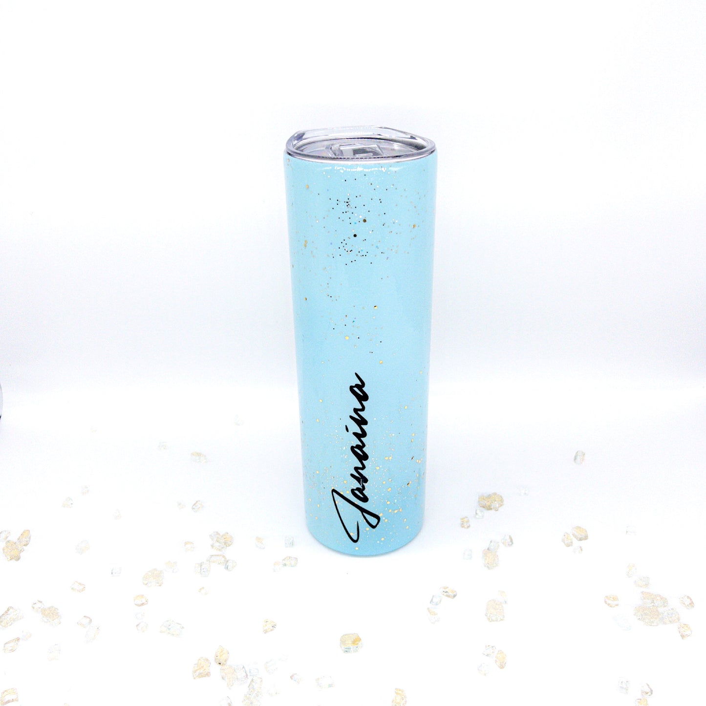 Custom Personalized Aqua Glitter Tumbler Cup With Lid