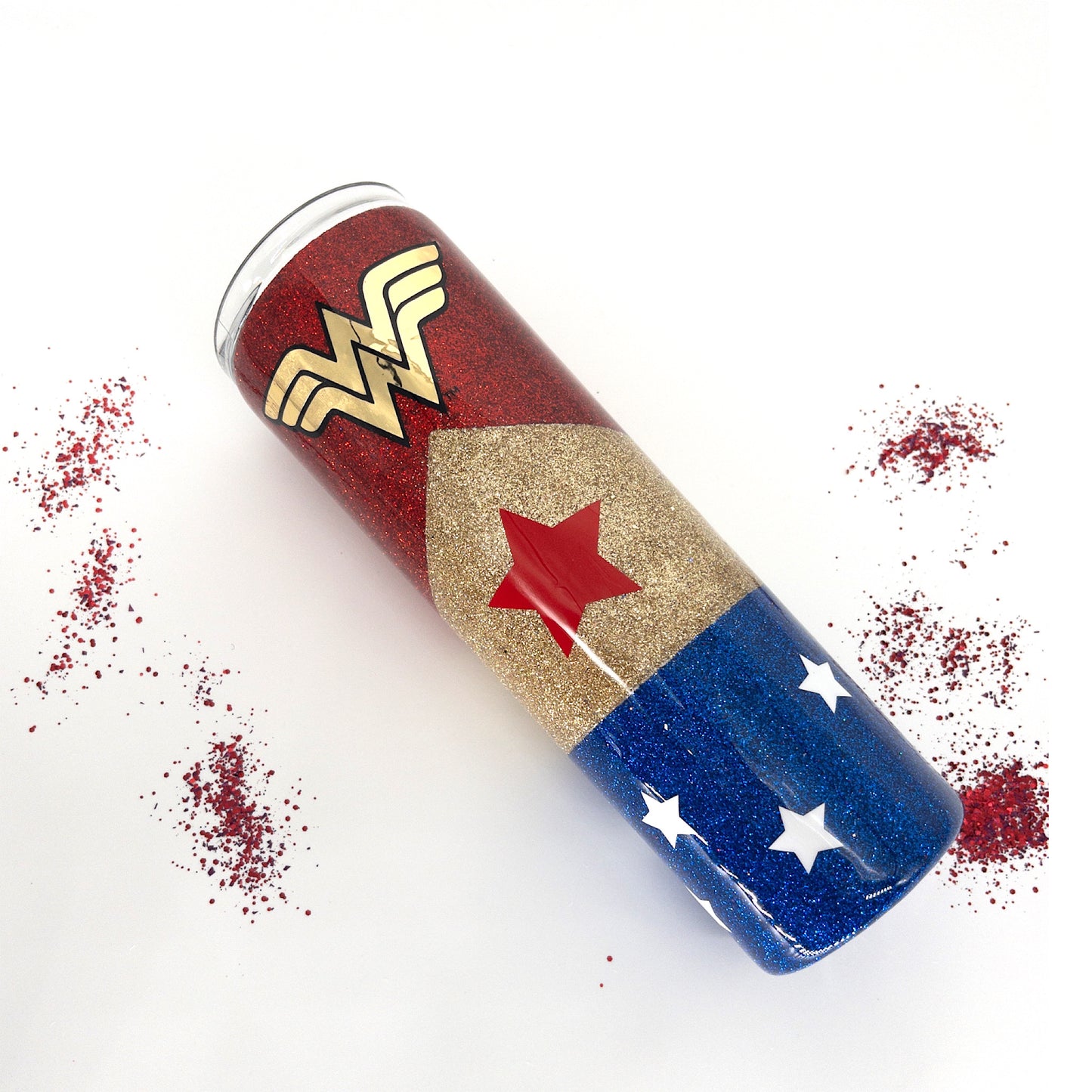 Custom Personalized  Wonder Woman Glitter Tumbler Cup With Lid