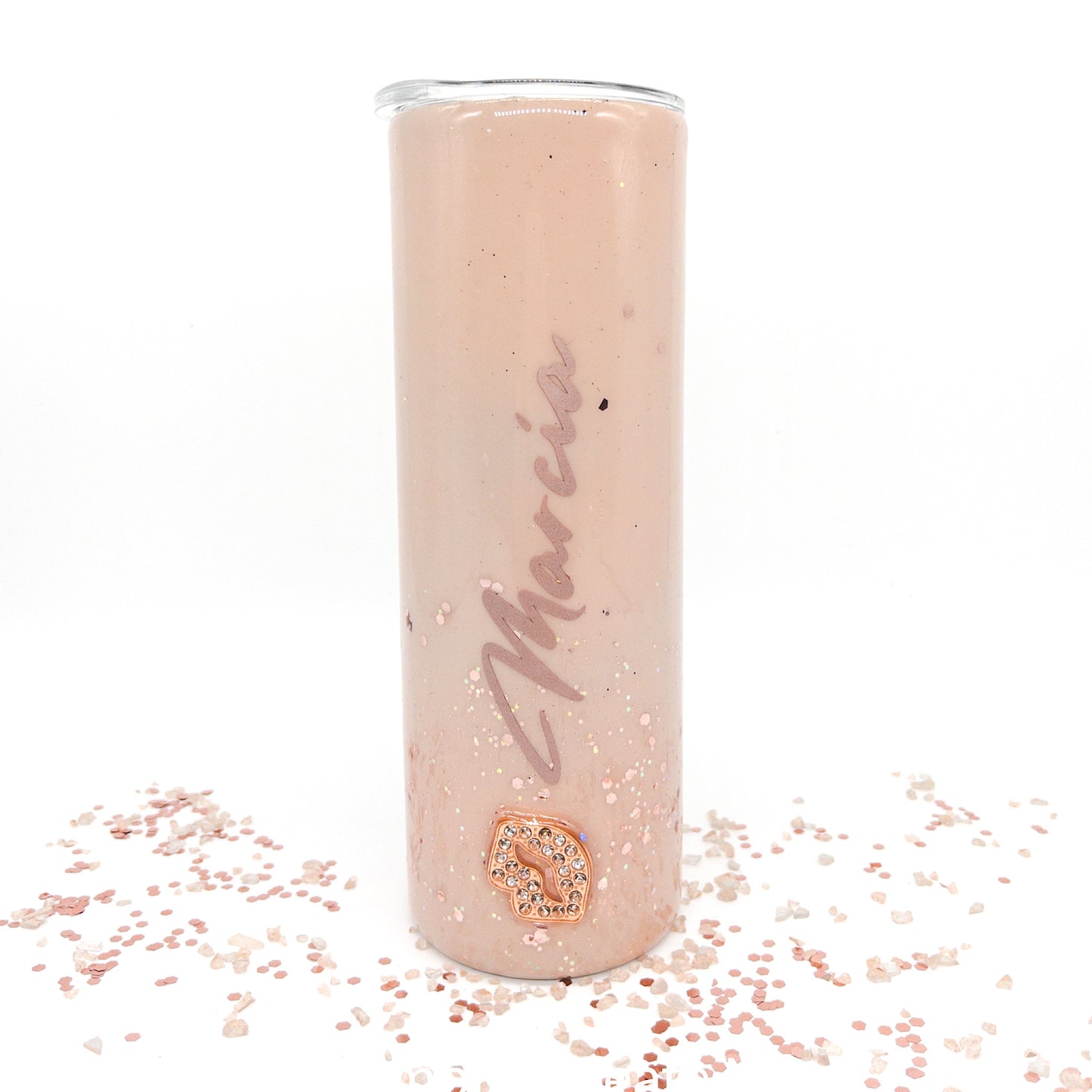 Custom Personalized  Rose Gold Rhinestone  Glitter Tumbler Cup With Lid