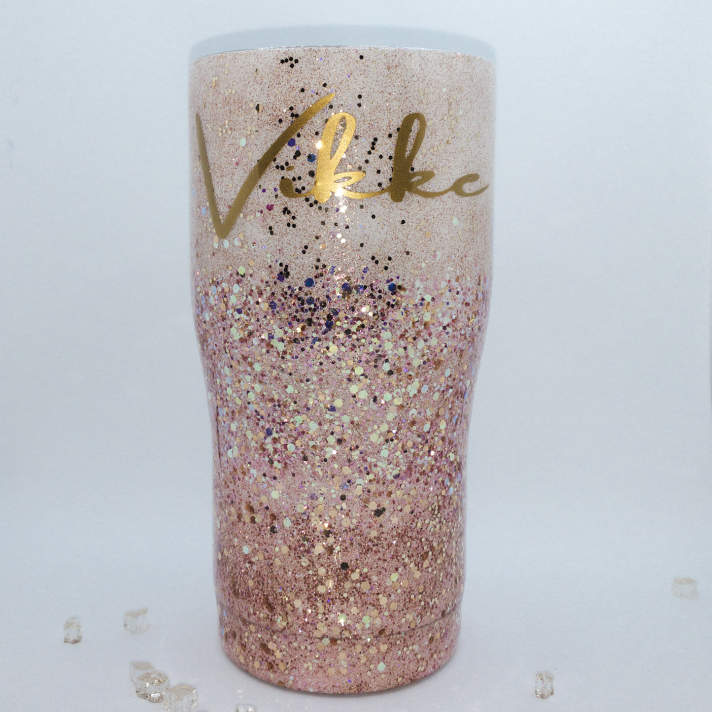 Custom Personalized Rose Gold Glitter Tumbler
