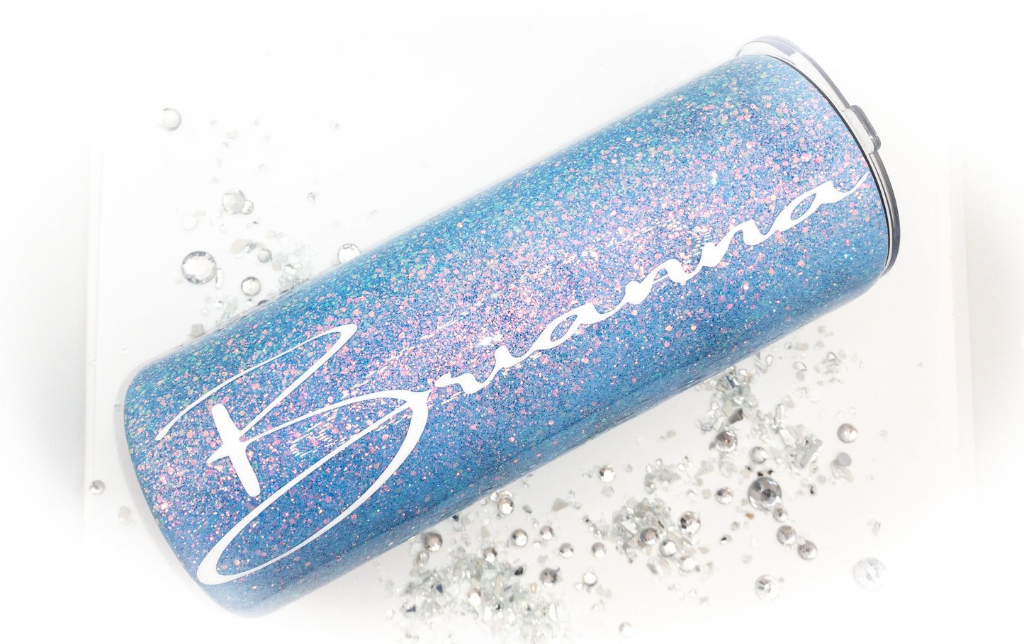 Custom Personalized Opal Light Blue Glitter Tumbler Cup