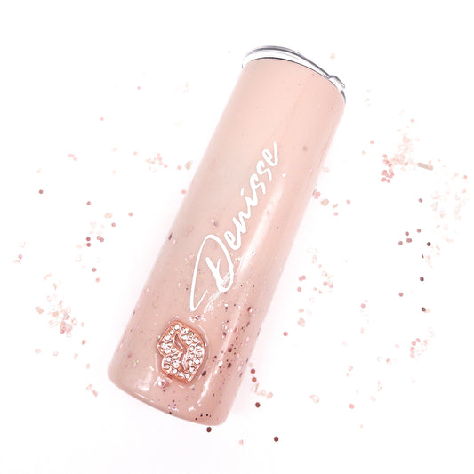 Custom Personalized  Rose Gold Rhinestone  Glitter Tumbler Cup With Lid