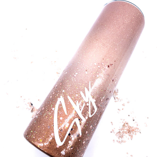 Custom Personalized Rose Gold Layered Ombre Glitter Tumbler Cup With Lid