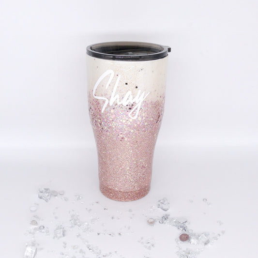 Custom Personalized  Rose Gold Cream Glitter Tumbler Cup With Lid