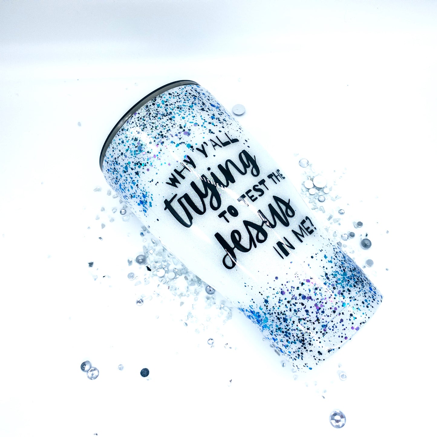 Custom Personalized White “ Confetti “ Glitter Tumbler Cup With Lid And Straw