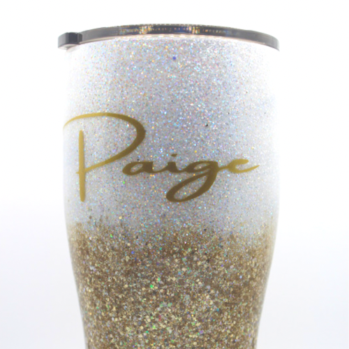 Custom Personalized Gold And White Ombre Glitter Tumbler