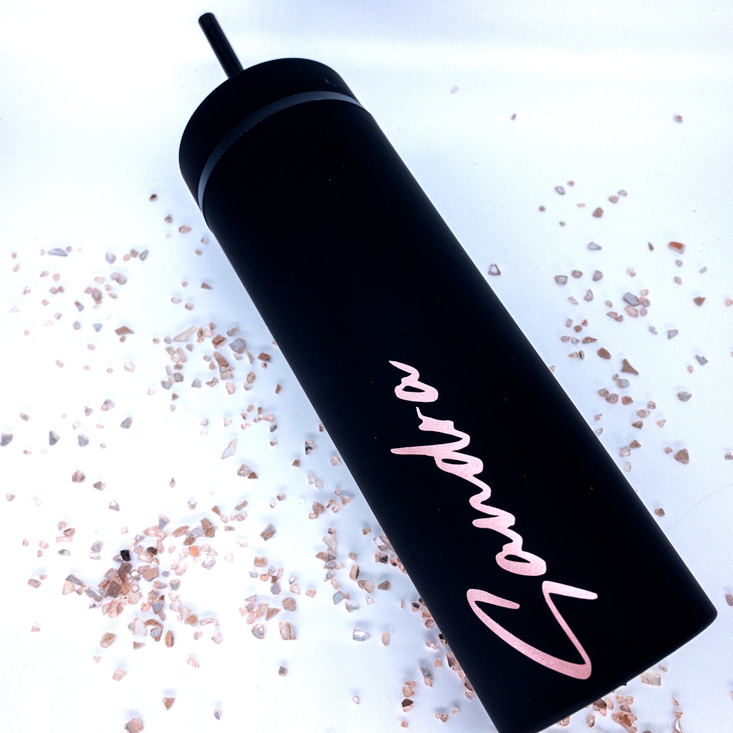 **COMBO**Personalized Matte Black Acrylic Tumbler AND Reusable Pink Cup Sleeve Purse