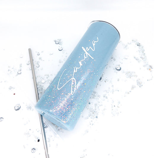 Custom Personalized  Light Blue Glitter Tumbler Cup With Lid