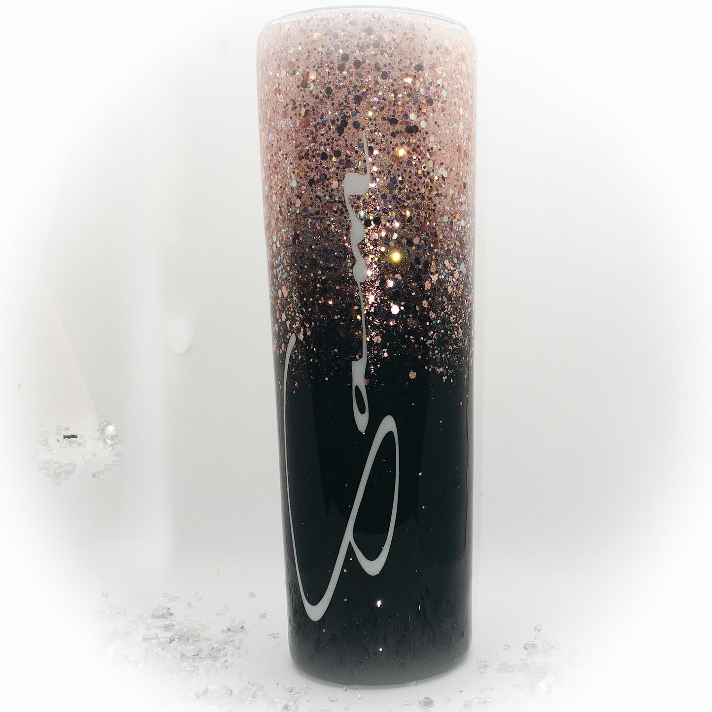 Custom Personalized Rose Gold And Black Glitter Ombre Tumbler Cup