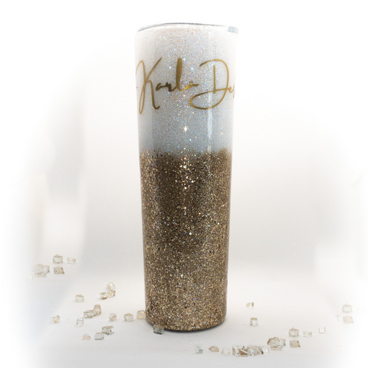 Custom Personalized  Gold And White Glitter Ombre Tumbler Cup