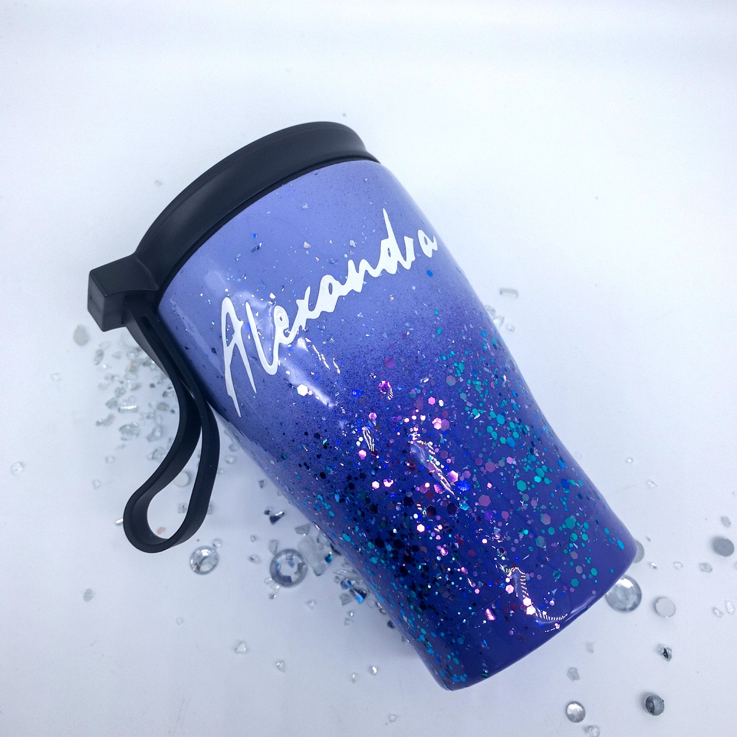Custom Personalized Purple Ombre Kids Glitter  Tumbler Cup With Lid