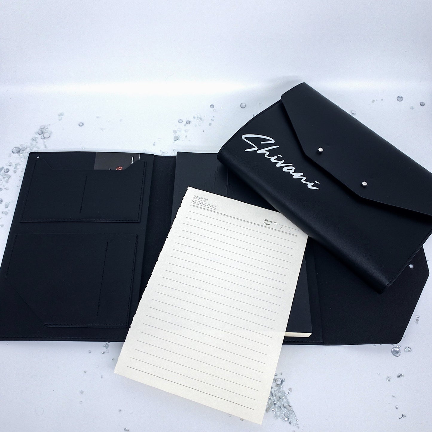 Custom Personalized PU Soft Leather Stylish Daily Planner Journal Agenda Notebook. Pink Black with Metal Closure Studs.