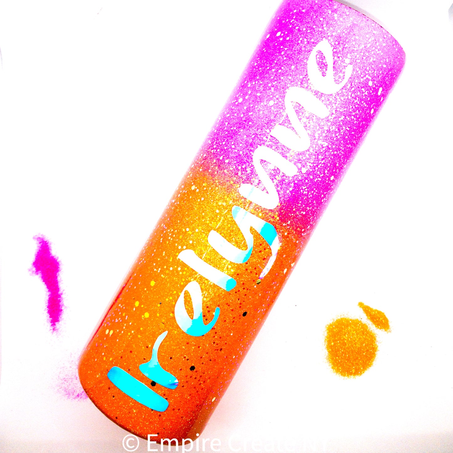 Custom Personalized Hot Pink And Neon Orange Glitter Ombre Tumbler Cup