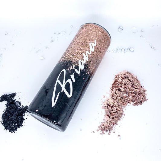 Custom Personalized Black and Rose Gold  Ombre Glitter Tumbler Cup With Lid
