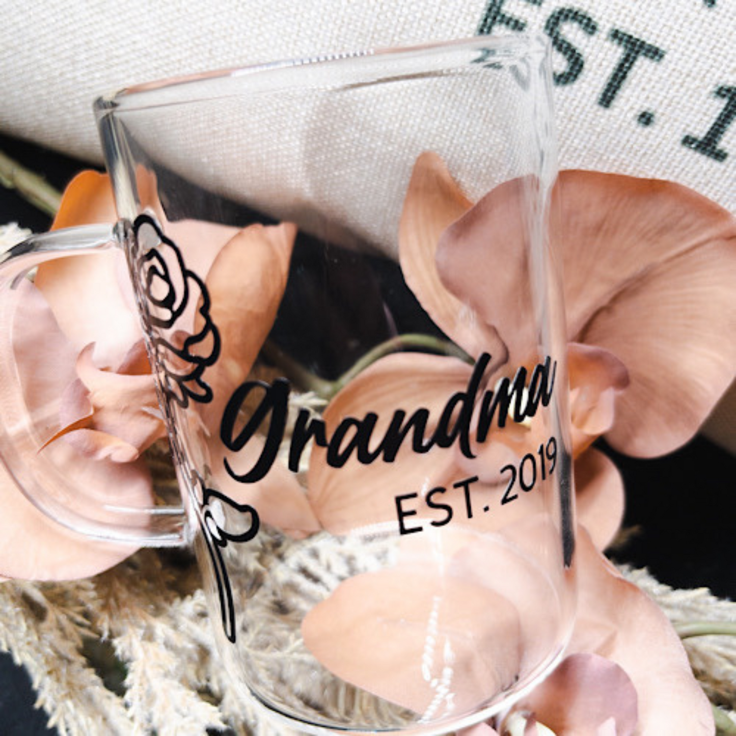 Double Sided Family Portrait Pillow with Grandma Mug
