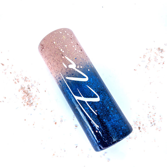Custom Personalized Rose Gold and Navy Blue  Ombre Glitter Tumbler Cup With Lid