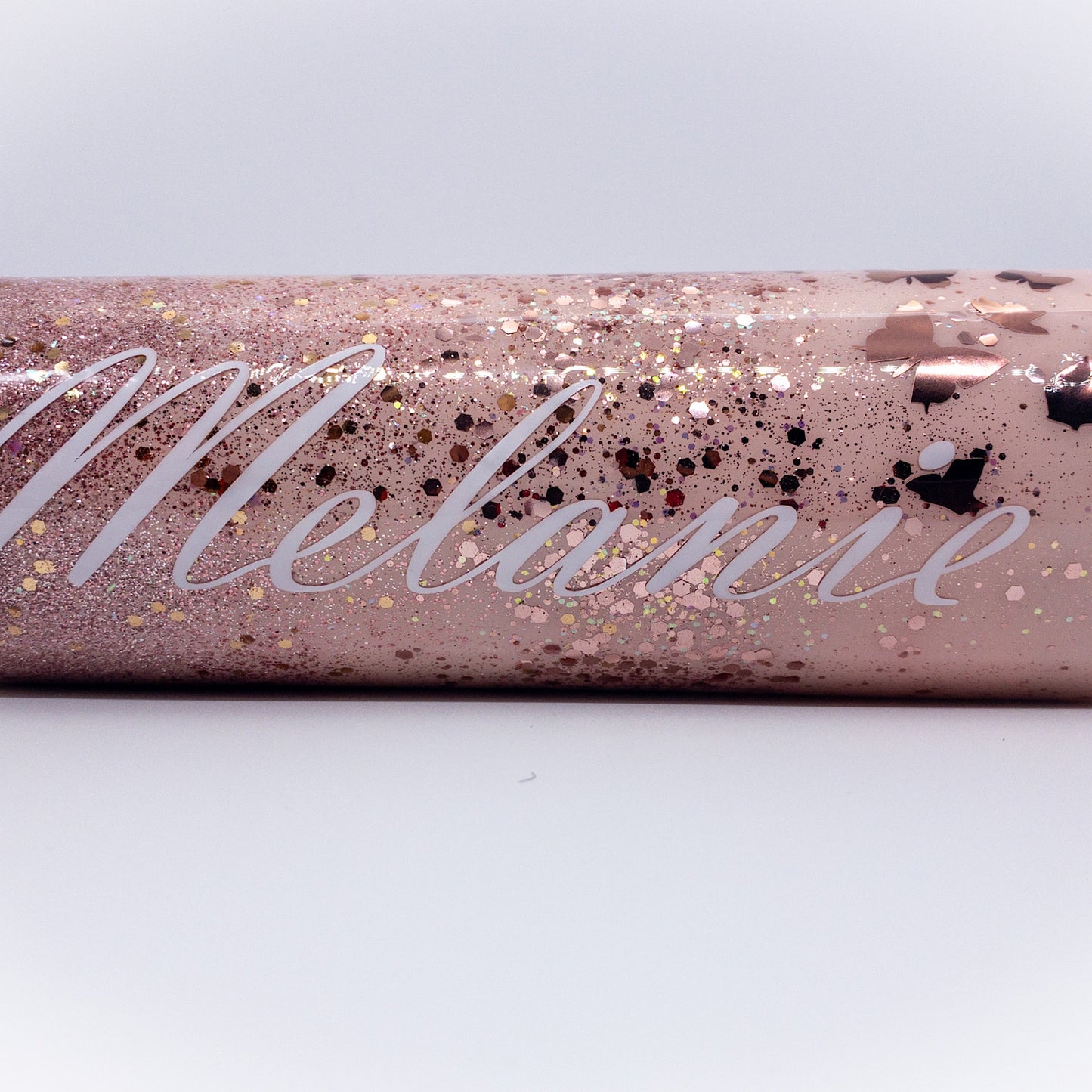Custom Personalized  Rose Gold And Pink Glitter Tumbler Cup With Lid
