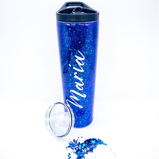 Purple Glitter Tumbler Cup With Lid And Straw. 