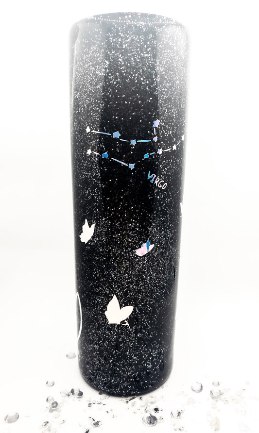 Custom Personalized Black Galaxy Holographic  Skinny Glitter Tumbler