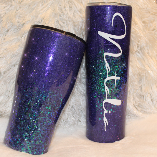 Custom Personalized Purple Holographic Glitter Tumbler With Lid