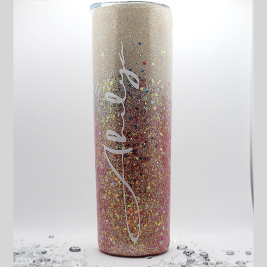 coral glitter tumbler with lid