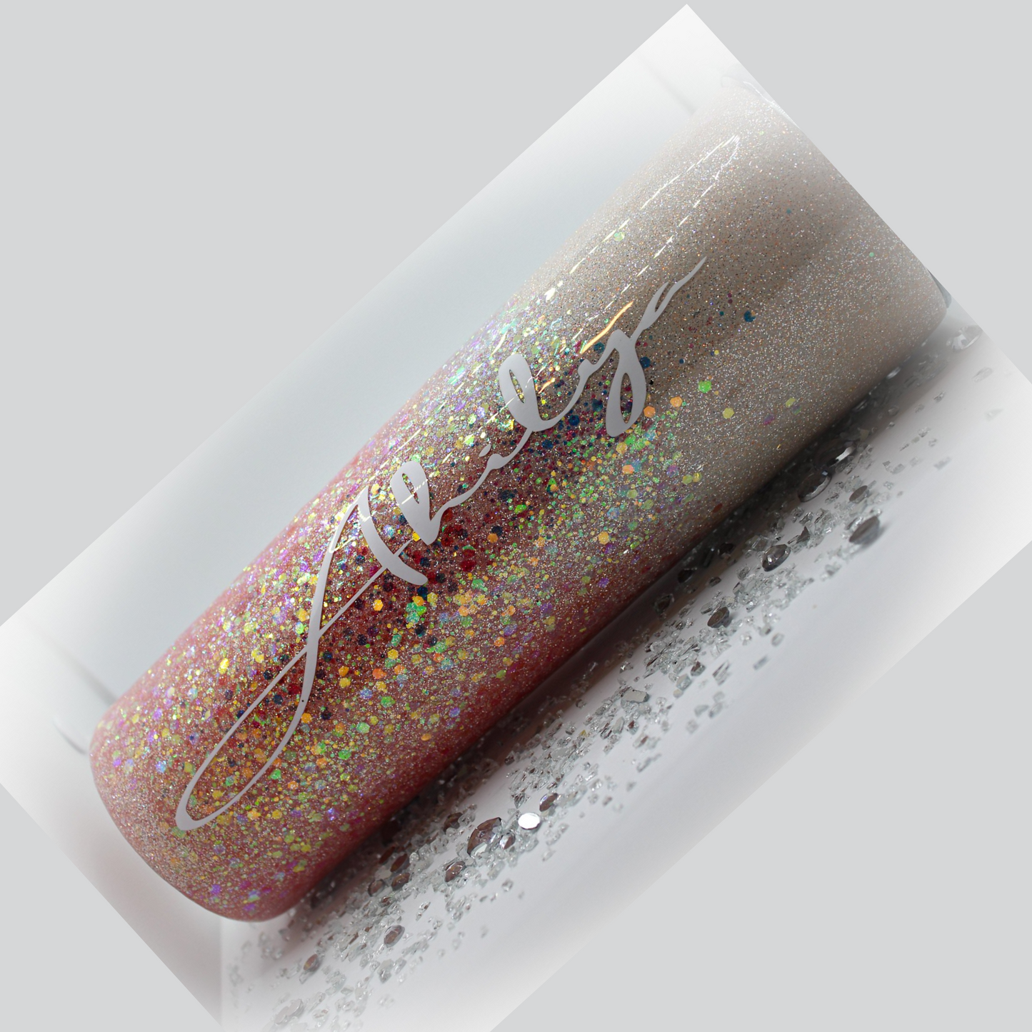 Custom Personalized Ombre Coral Glitter Ombre Tumbler With Lid And Straw
