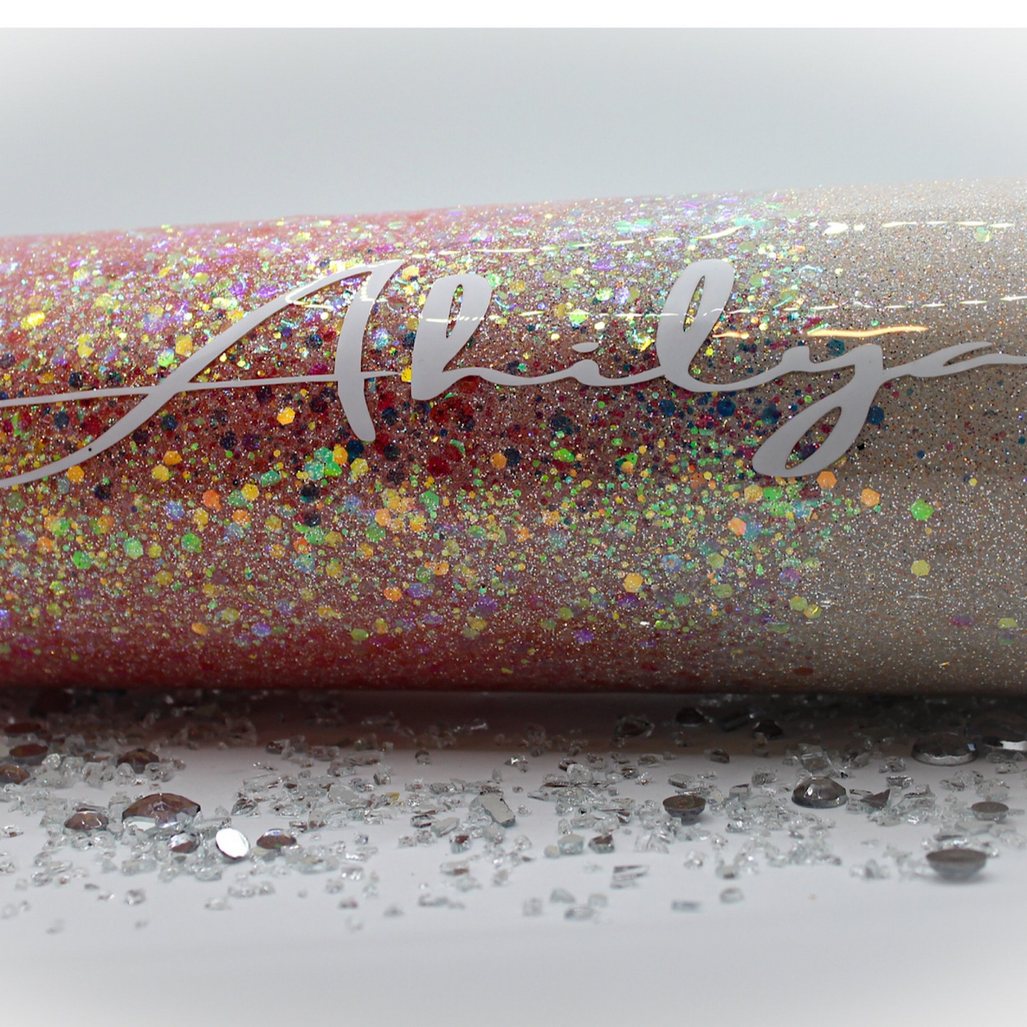 Custom Personalized Ombre Coral Glitter Ombre Tumbler With Lid And Straw