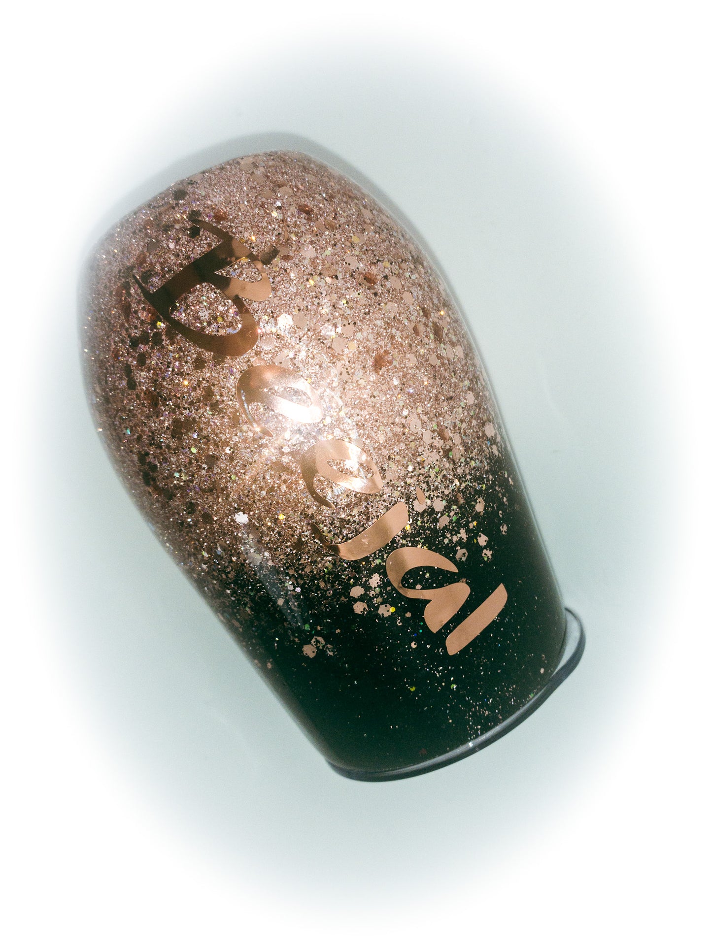 Custom Personalized  Rose Gold And Black Glitter Wine Tumbler Cup