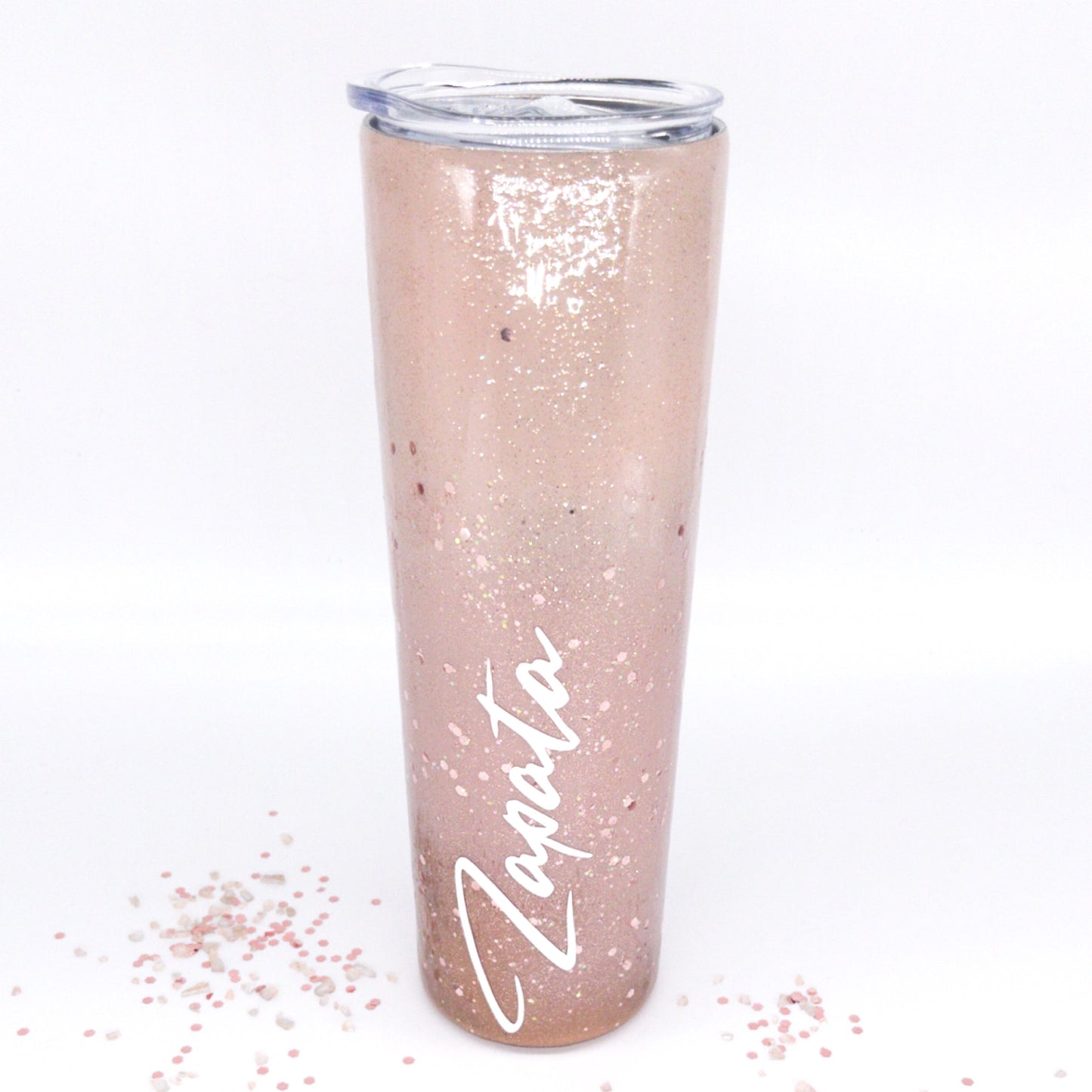 Custom Personalized Rose Gold Layered Ombre Glitter Tumbler Cup With Lid