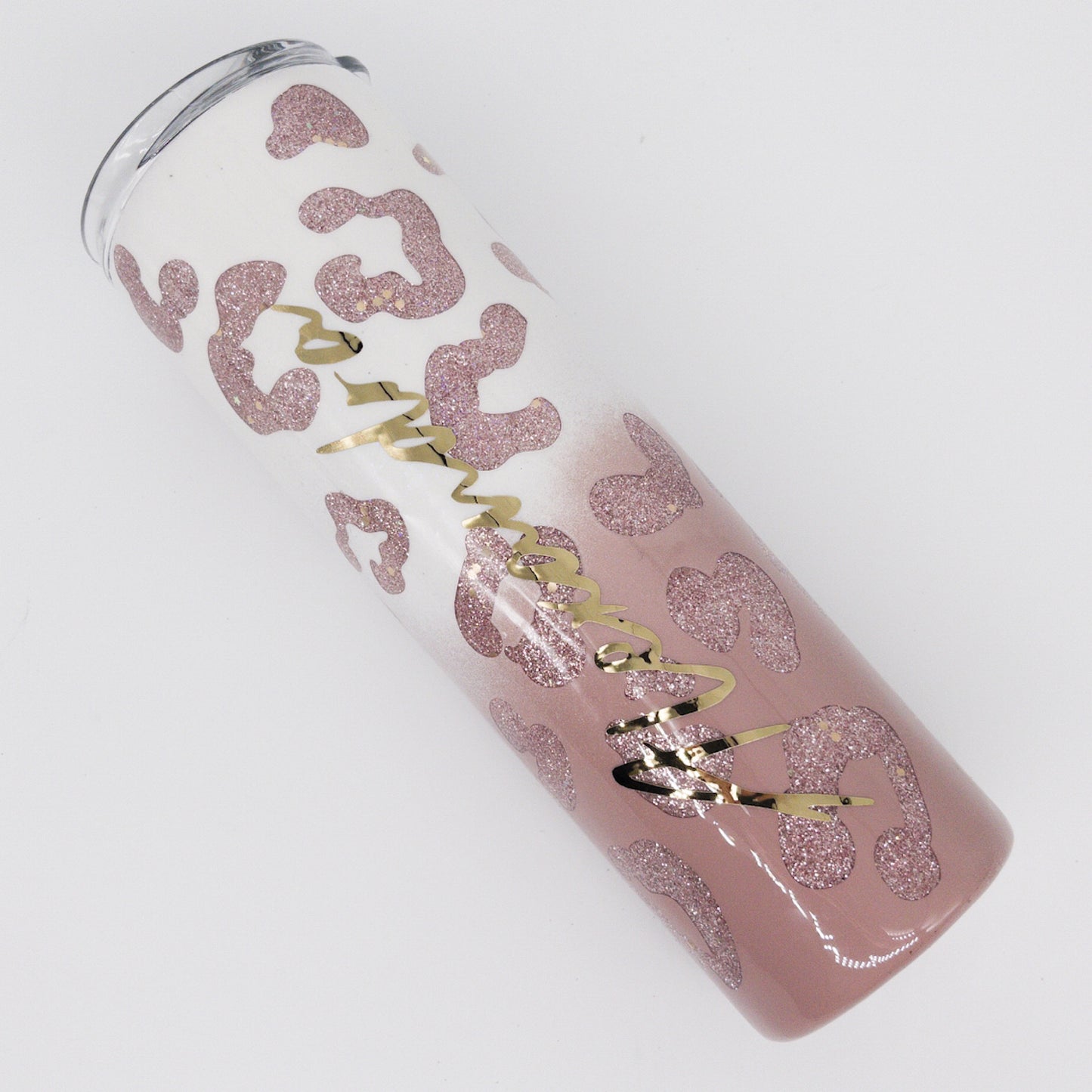 Custom Personalized  Rose Gold Leopard Print Ombre Glitter Tumbler Cup With Lid