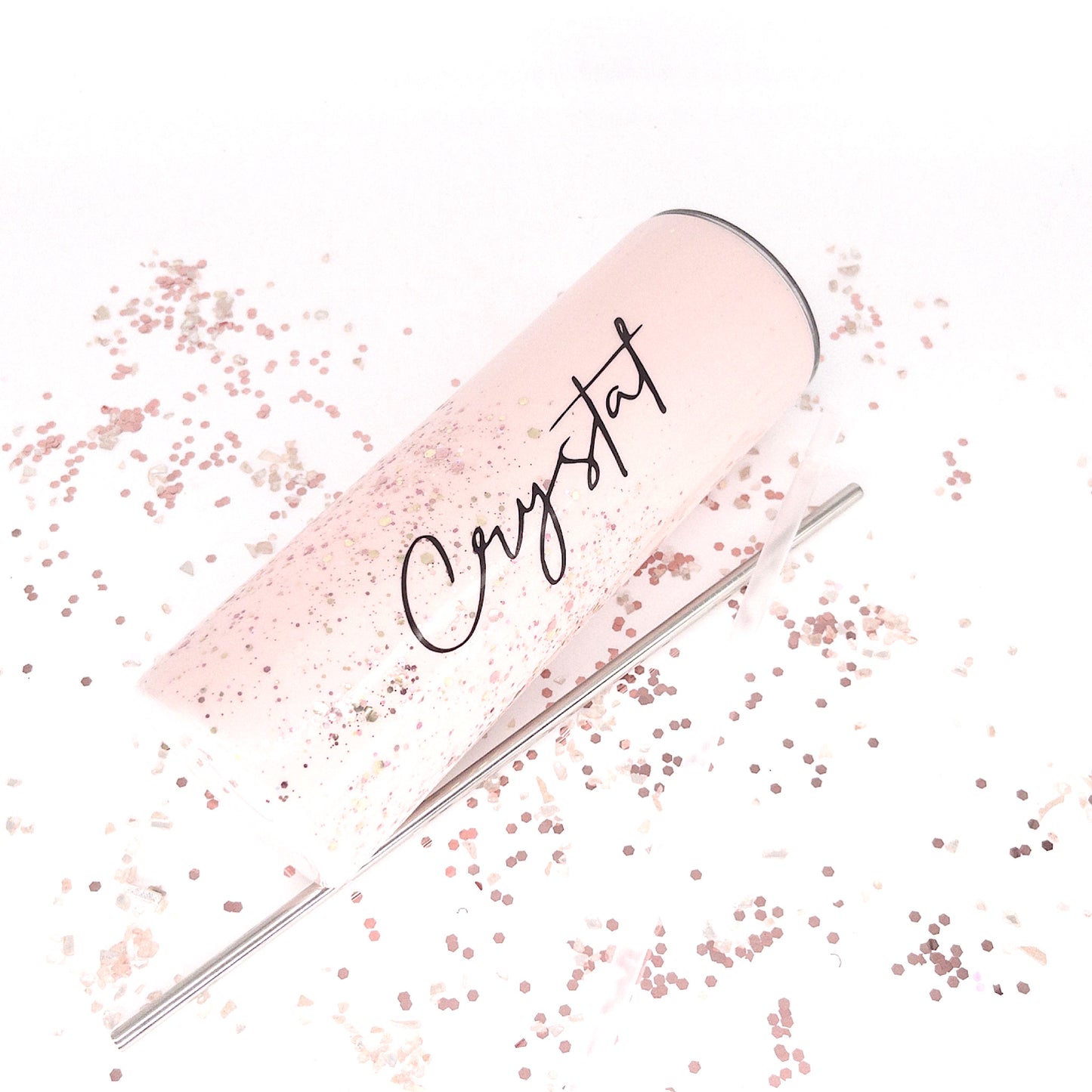 Custom Personalized  Pink Glitter Tumbler Cup With Lid