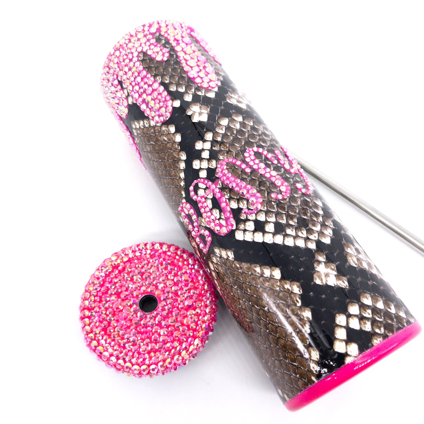 Custom Snakeskin Hot Pink Rhinestone Tumbler