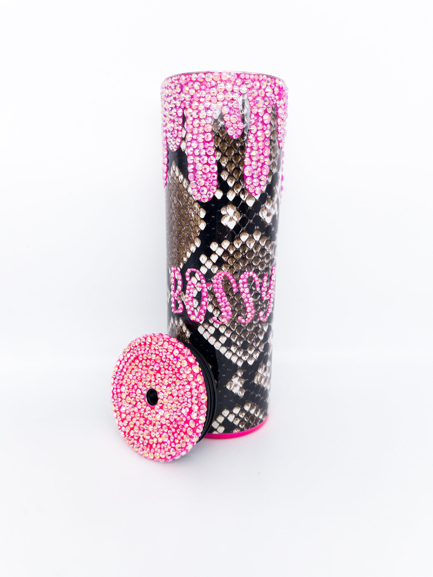 Custom Snakeskin Hot Pink Rhinestone Tumbler