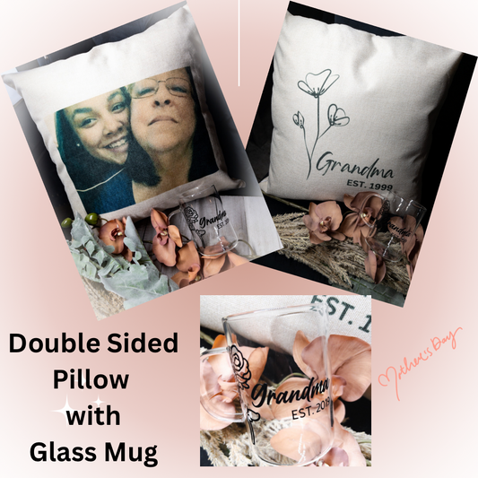 Double Sided Family Portrait Pillow with Grandma Mug